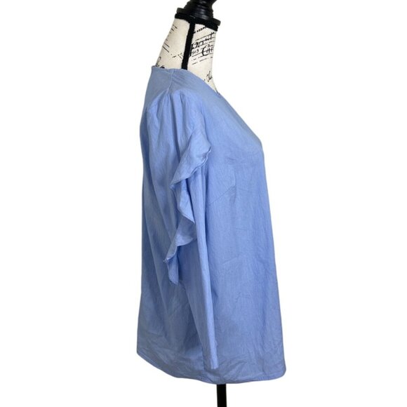 J. Mclaughlin Women's Top Blue Ruffled Bell Sleeve Cotton Stretch Career Size M - Picture 4 of 8